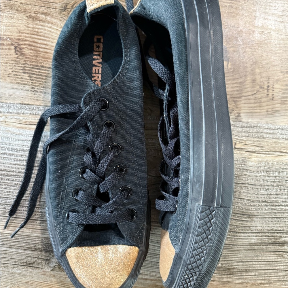 Converse Black Canvas Sneakers with Tan Toe Cap